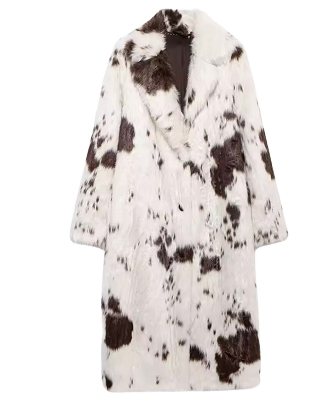Couture Cowprint Faux Fur Long Coat
