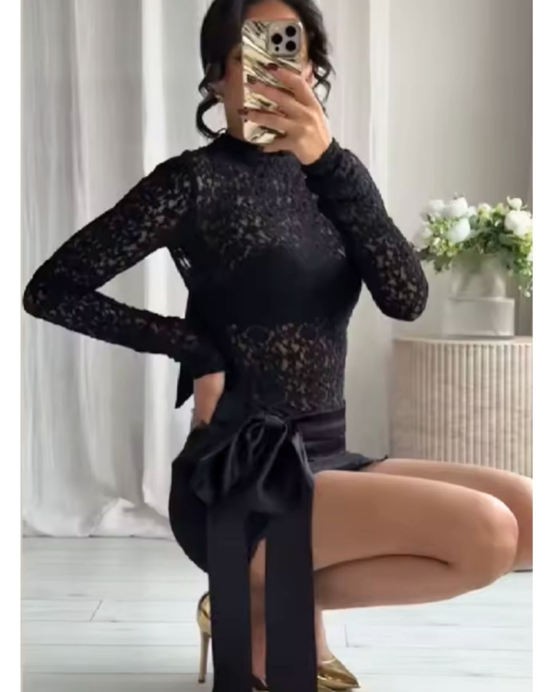 Schwarzes Spitzen Minikleid