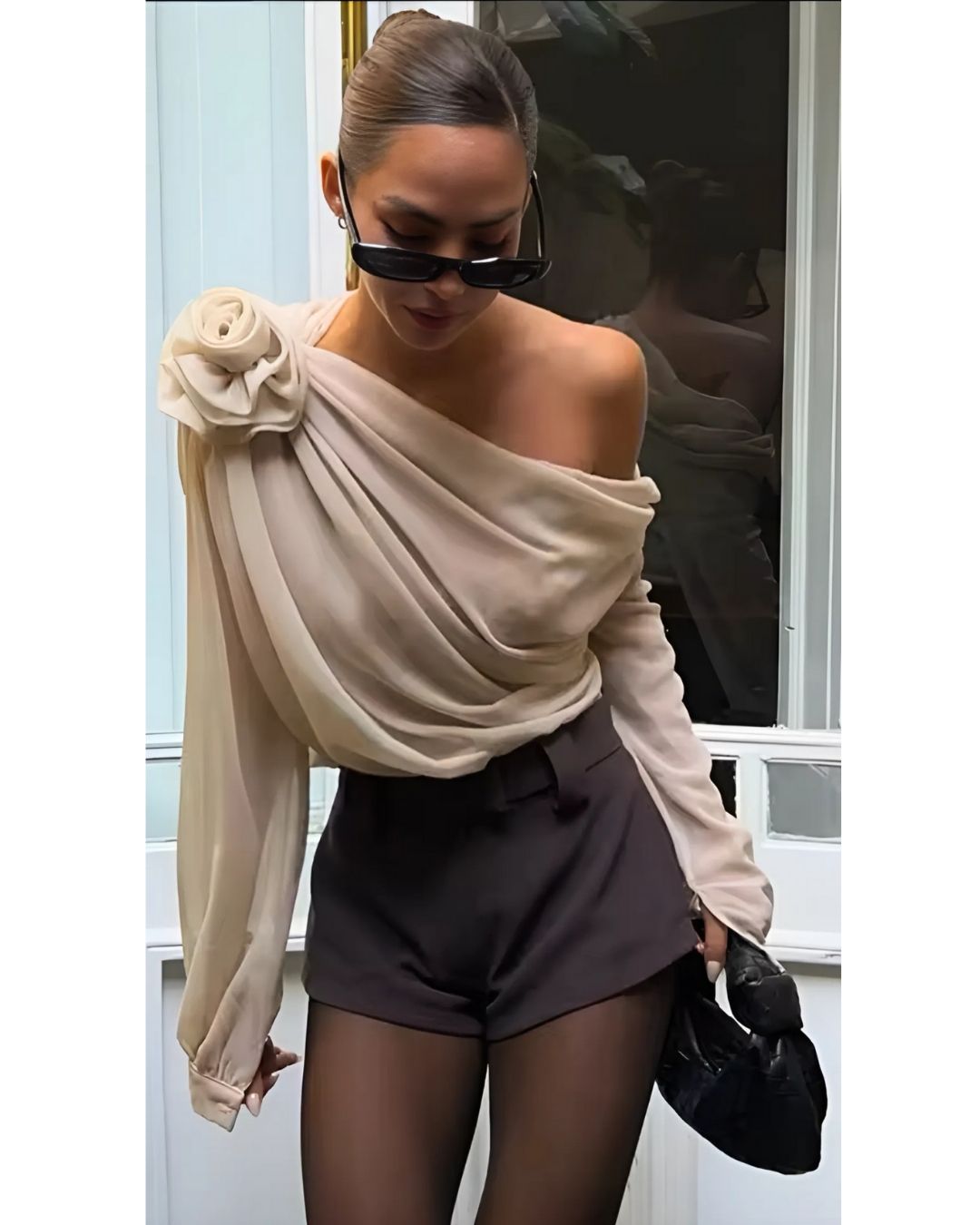 Eternal Bloom One-Shoulder Draped Blouse