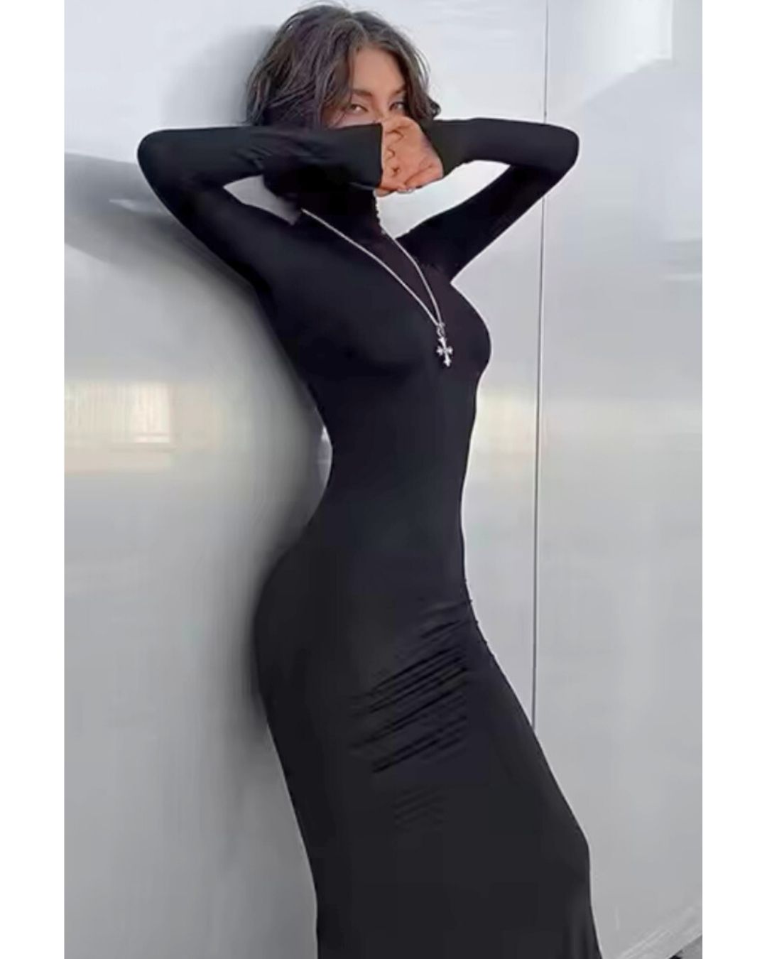 Elegantes Rollkragen Bodycon Maxi-Kleid