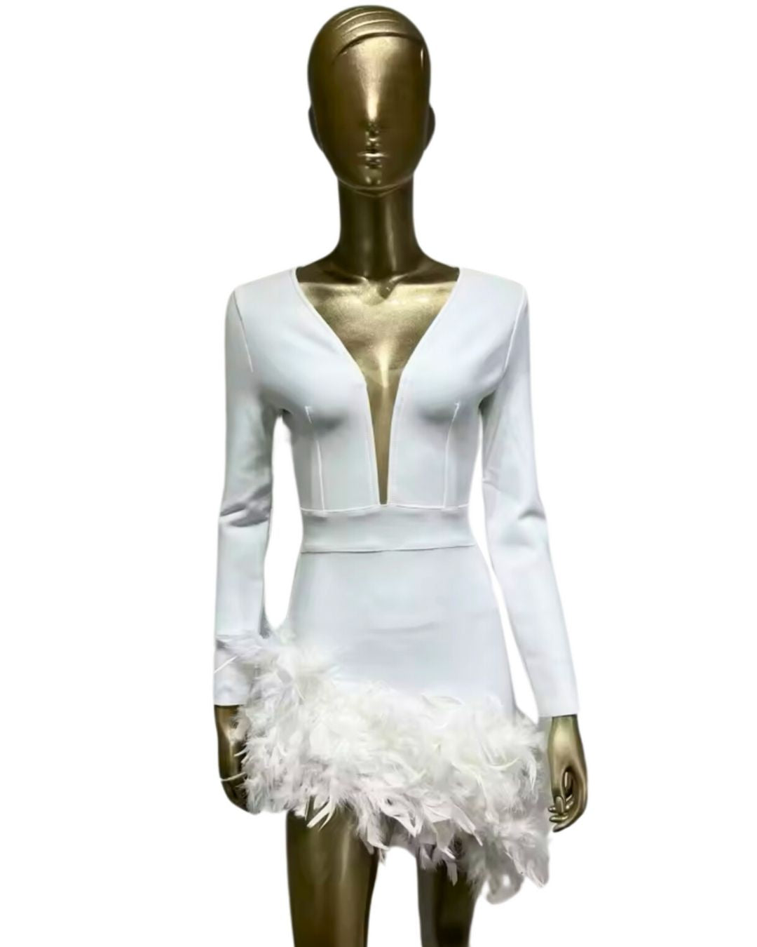 Midnight Feather V-Neck Mini Dress