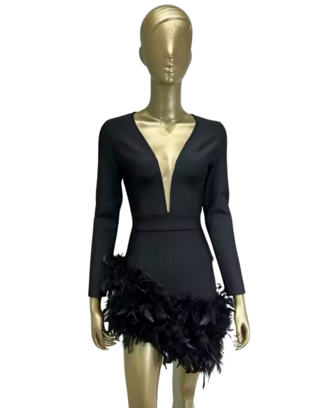 Midnight Feather V-Neck Mini Dress