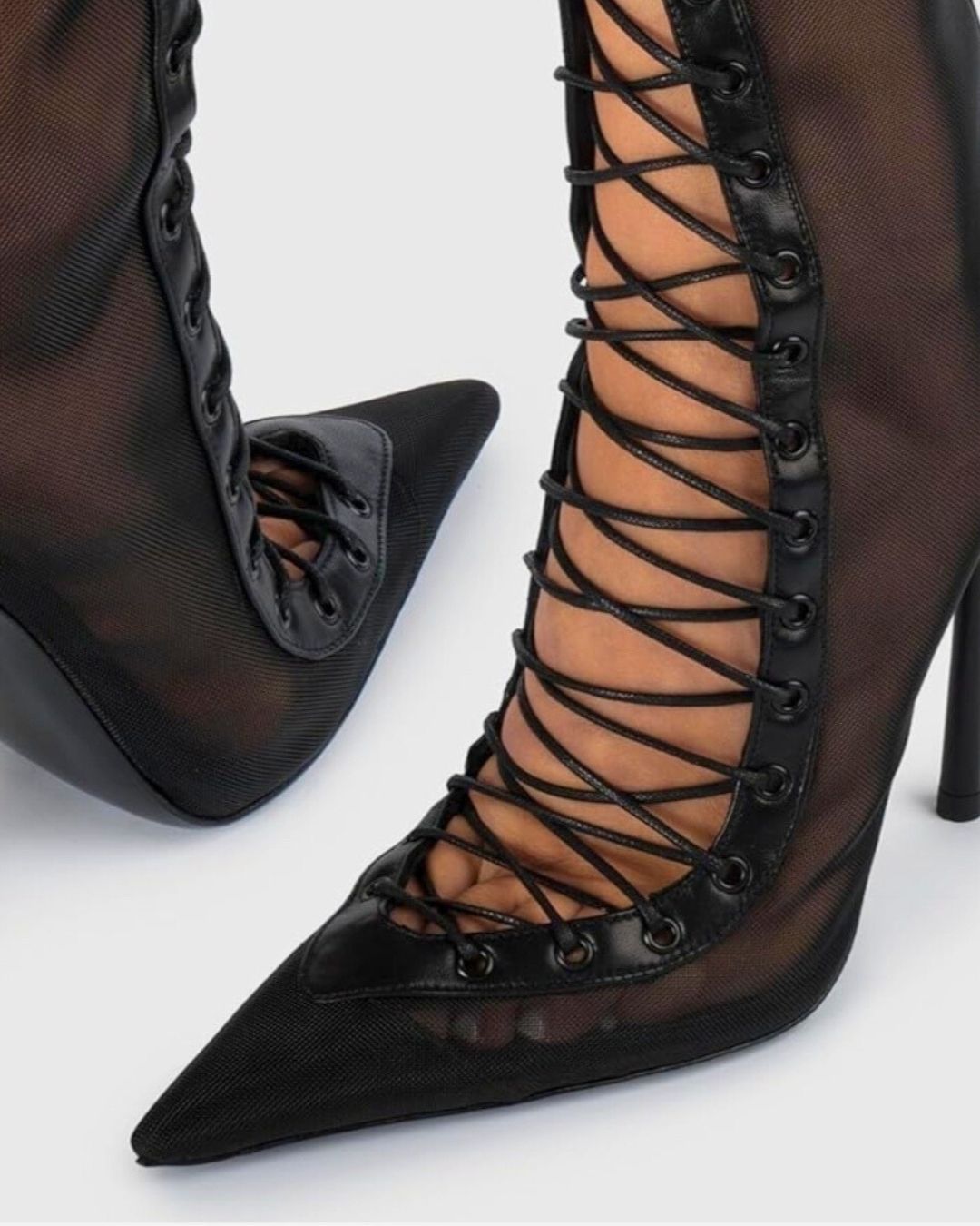 Midnight Mesh Lace-Up Stiletto Boots