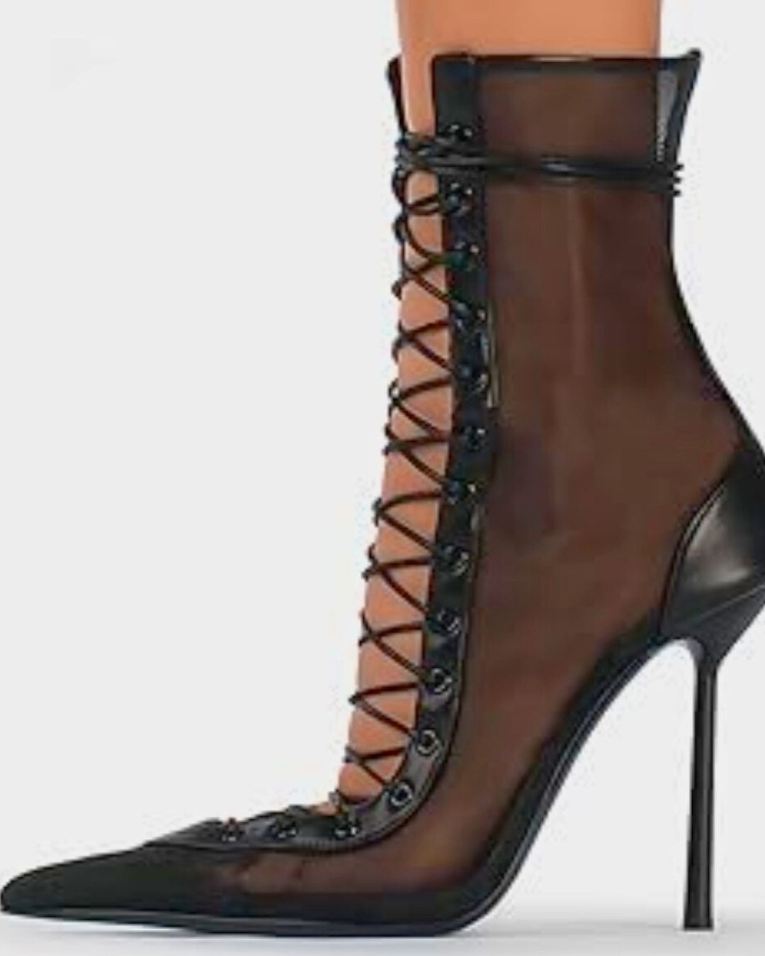 Midnight Mesh Lace-Up Stiletto Boots