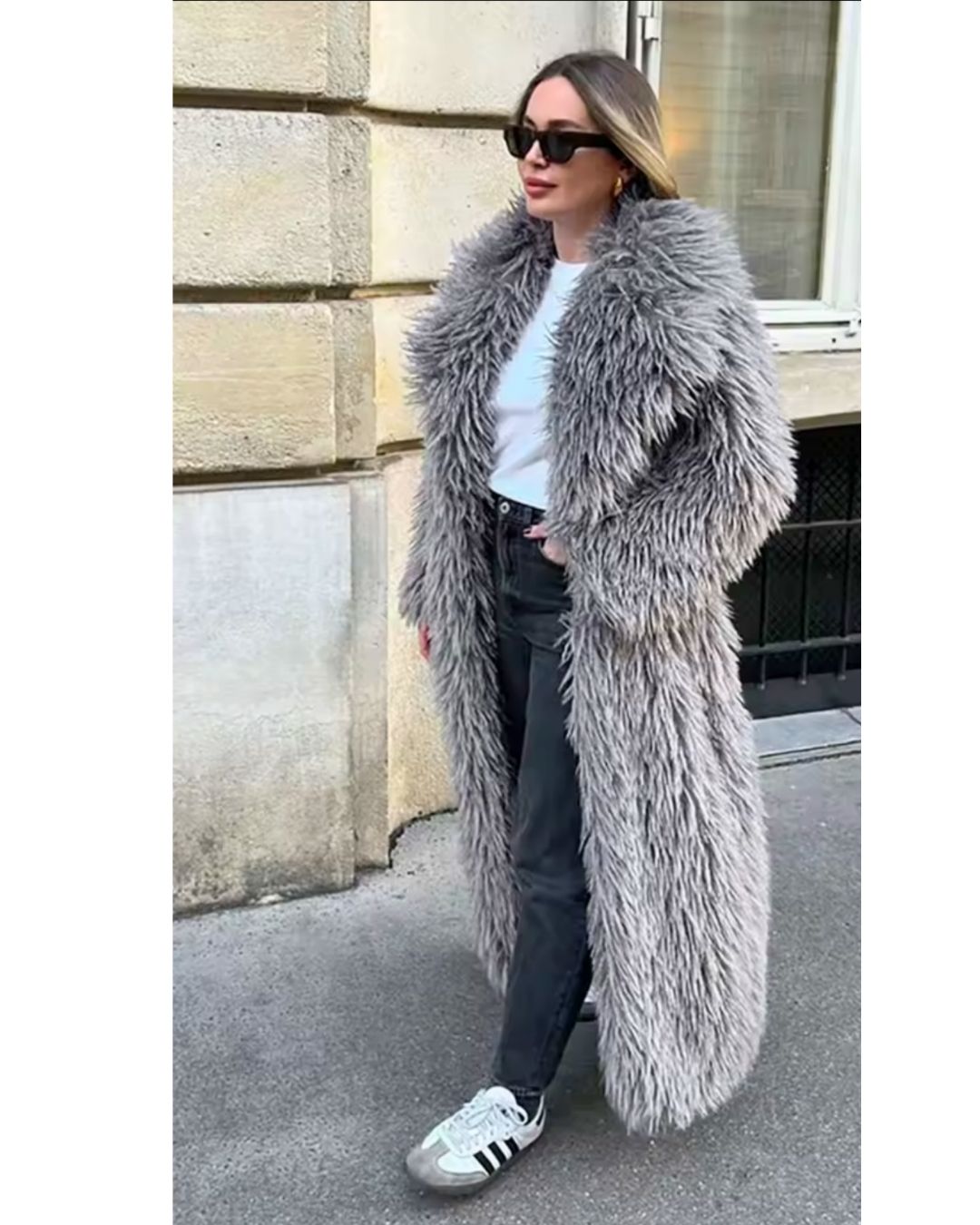 Luxurious Grey Faux Fur Coat