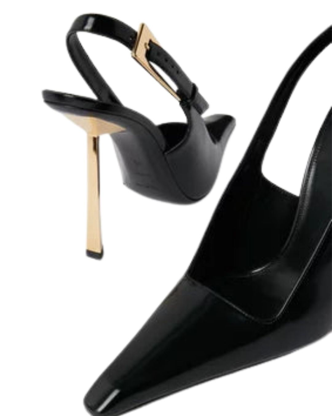 Noir Élan Gold-Heel Pumps