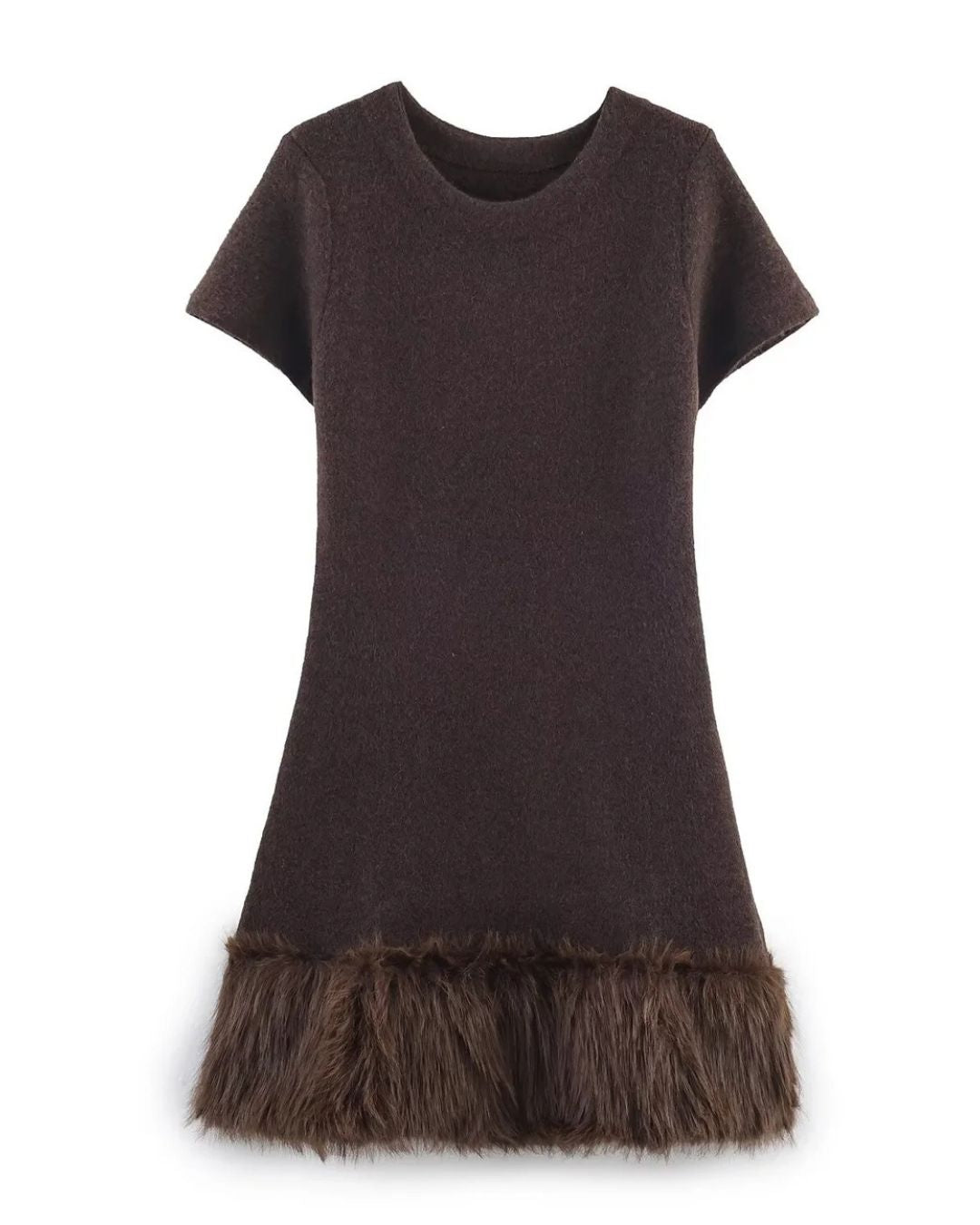 Braunes Kleid mit Volant-Saum - elegantes LALLUVIA Fashion Kleid für Herbst und Winter 