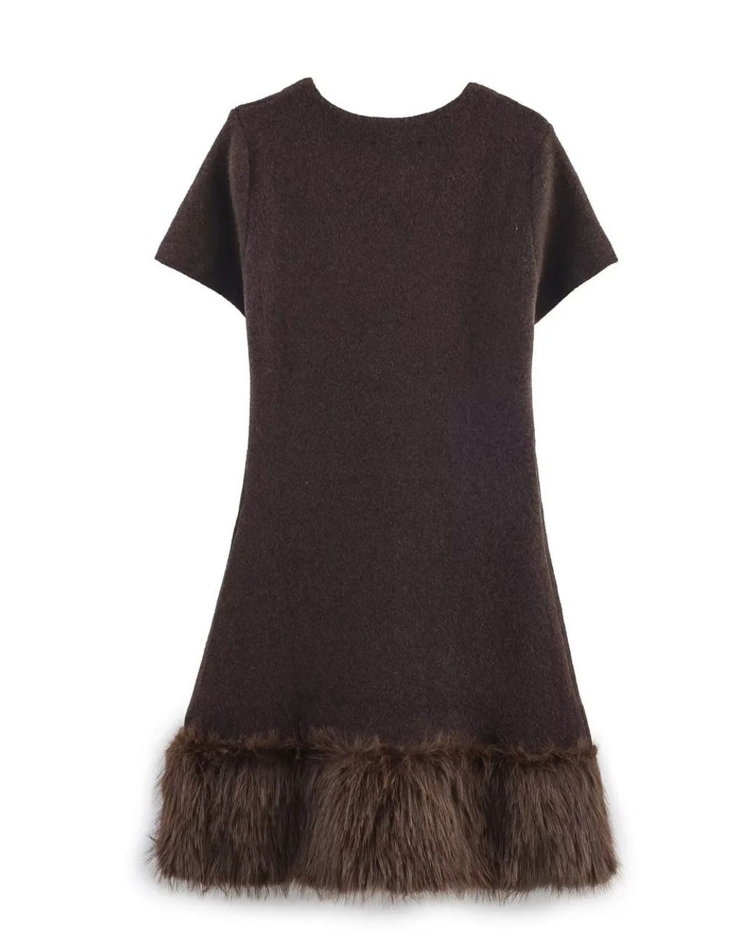 Rückansicht braunes Damenkleid mit Volant - hochwertiges Fashion Piece von LALLUVIA 