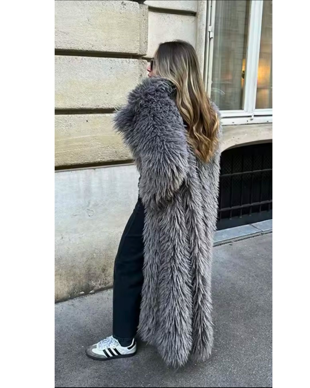 Luxurious Grey Faux Fur Coat