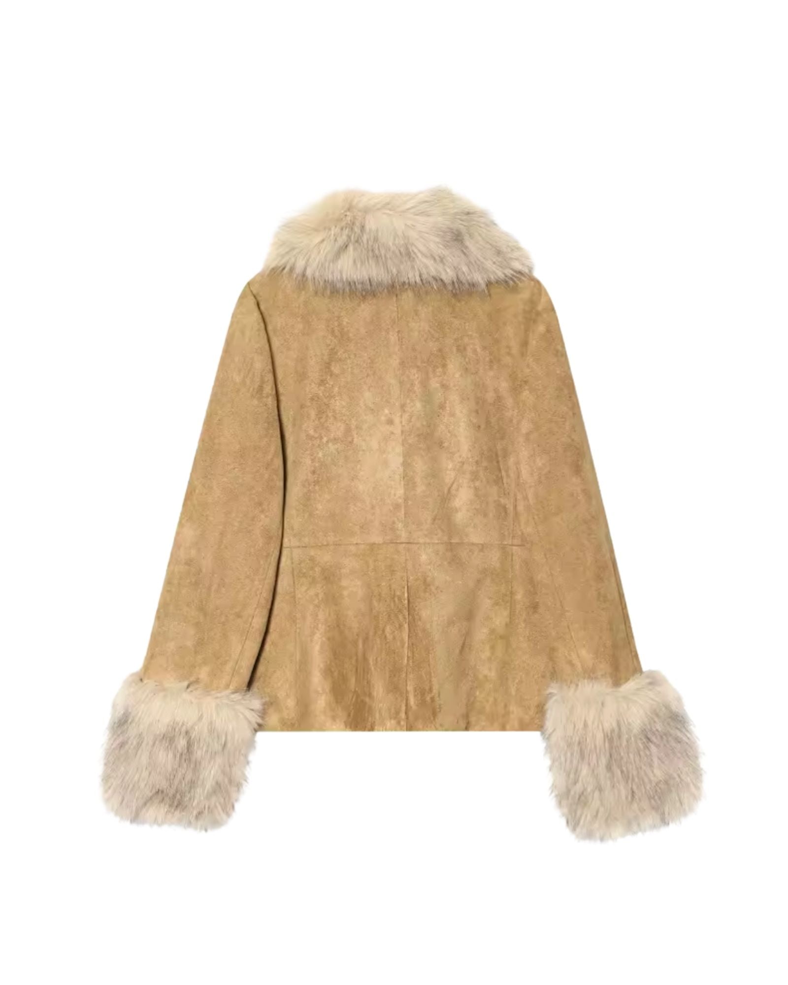 Faux Fur Trim Jacket – Soft Beige Brown
