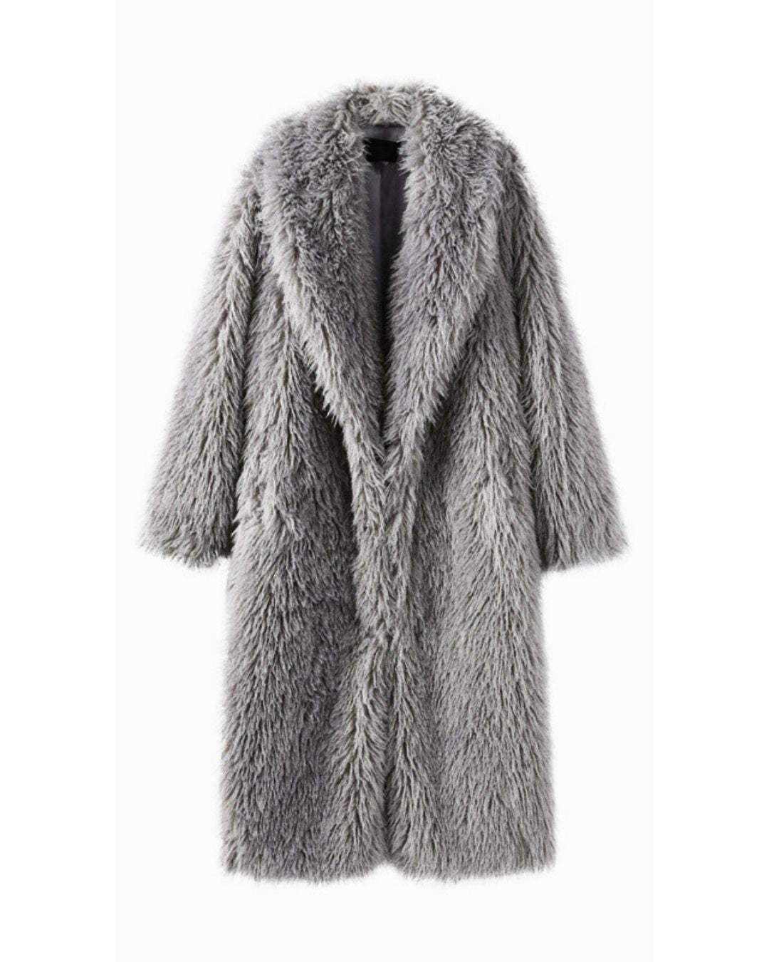 Luxurious Grey Faux Fur Coat