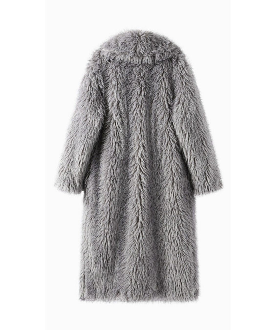 Luxurious Grey Faux Fur Coat