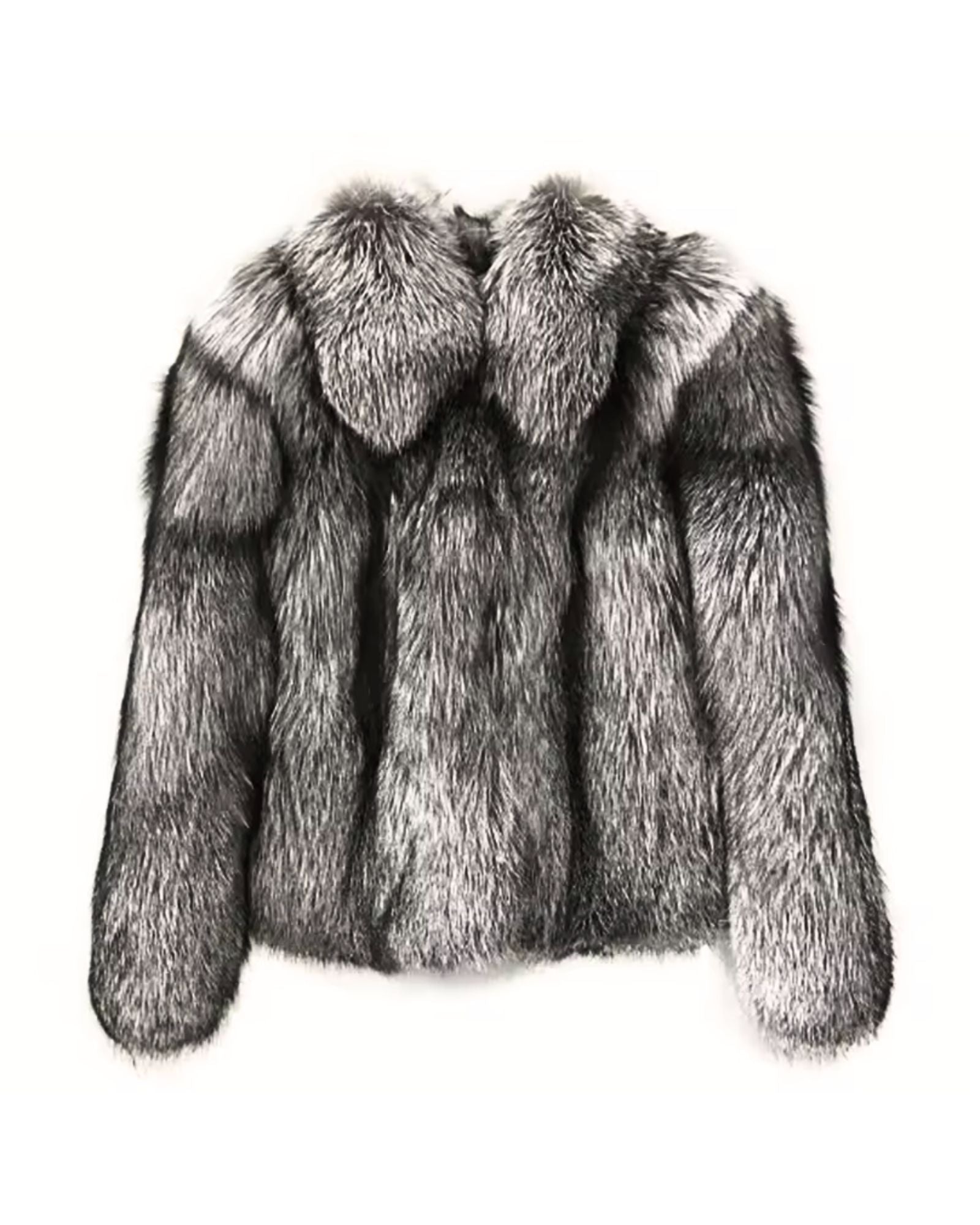 Silver fox faux fur jacket women - luxury grey short faux fur winter coat