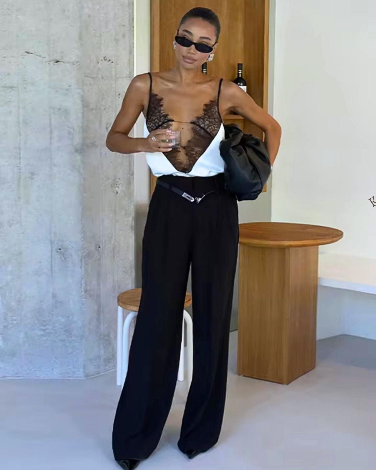 LALLUVIA Satin Lace Layer Top – Elegant Contrast Camisole